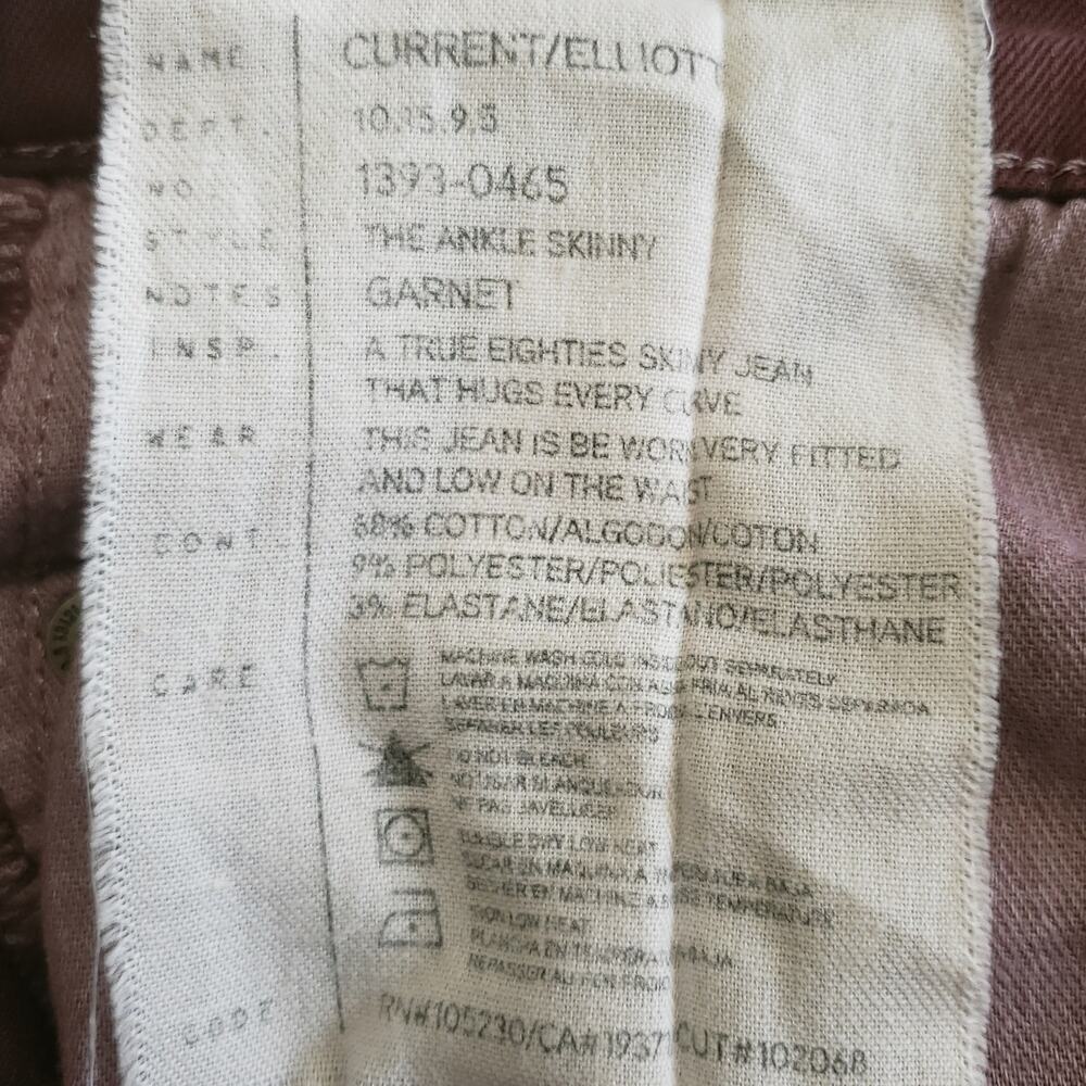 CURRENT/ELLIOTT The Ankle Skinny low rise waist retro jeans in garnet Size 27 - Picture 6 of 8